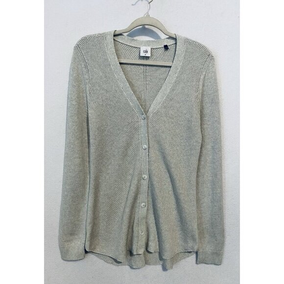 Cabi Cardigan Sweater Womens Medium Gray Ribbed Button Up Grandpa Minimalist - Picture 1 of 8